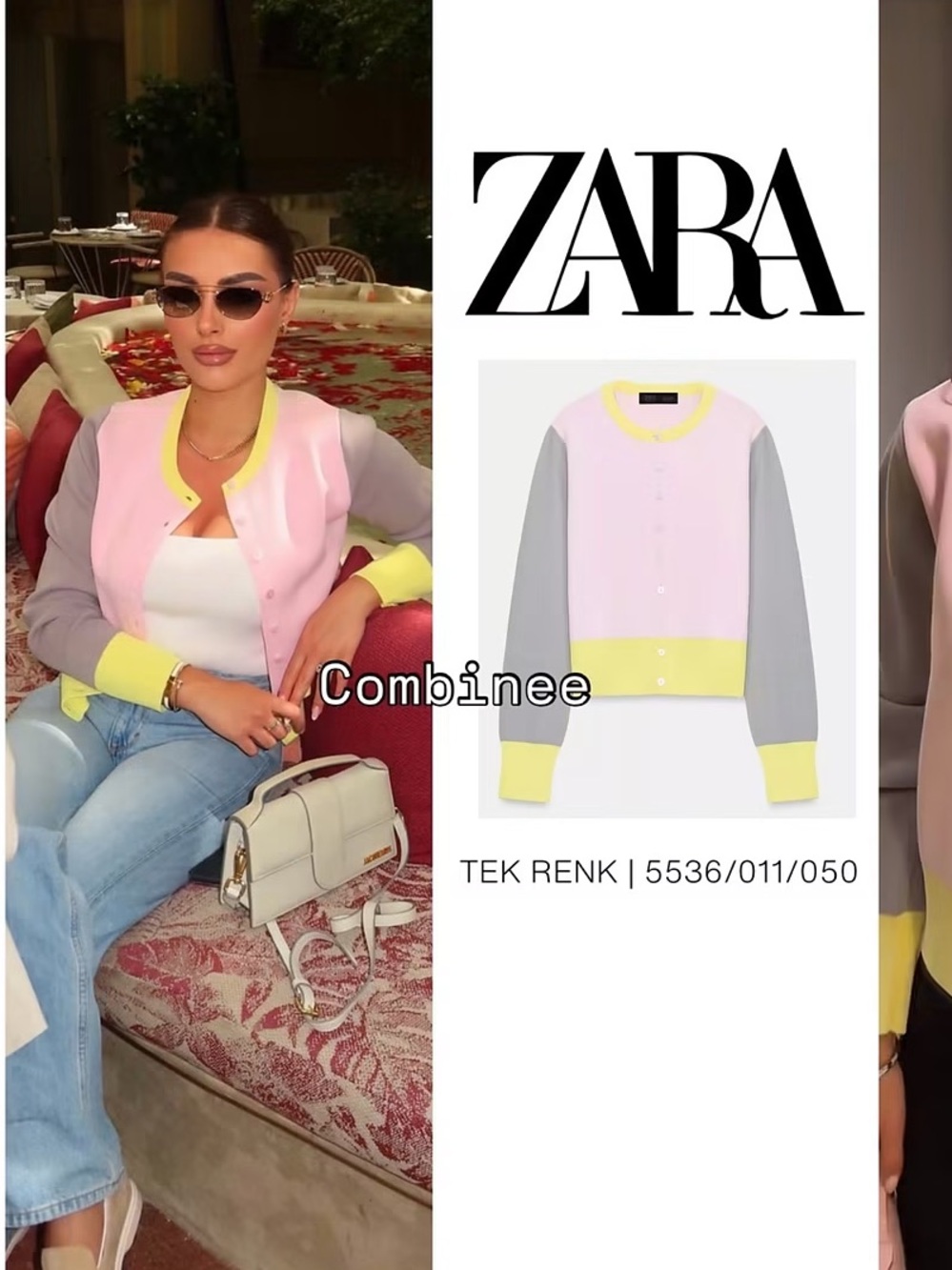 ZARA Pink, Gray & Yellow Colorblocked Button Cardigan